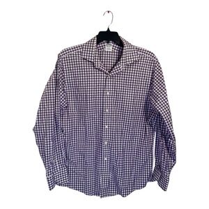Brooks Brothers Button Down Shirt Mens Size 17 Purple white Checkered Long Sleev